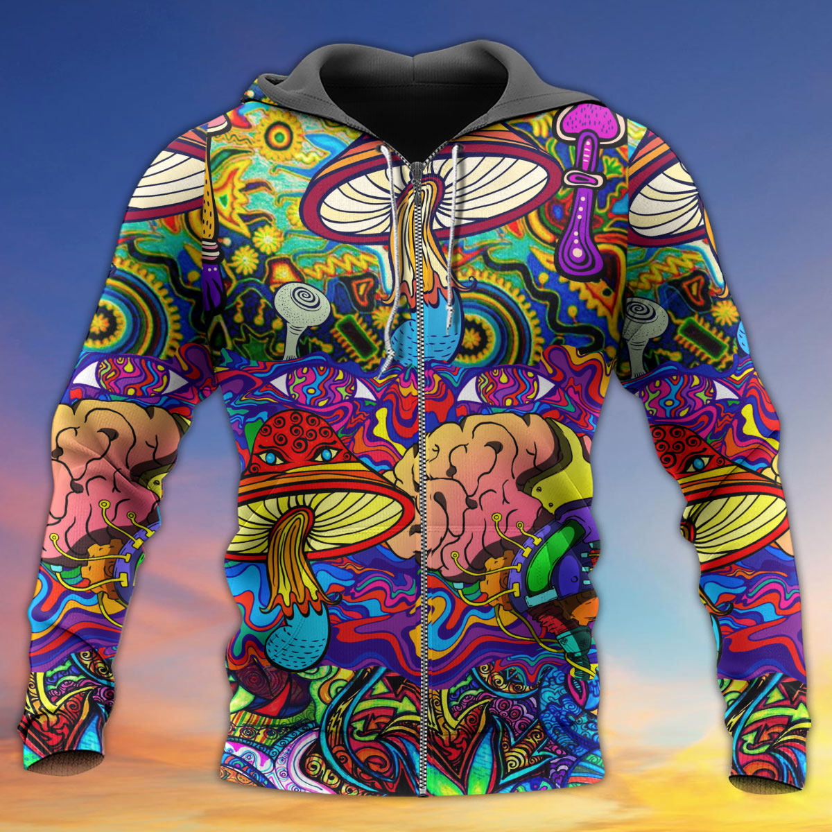 Hippie Colorful Mushroom Love Hoodie For Colorful Streetwear Festivals And Comfortable Daily Wear