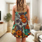 Floral Skull And Hummingbird V-Neck Sleeveless Cami Dress For Festivals And Distinctive Alternative Styling