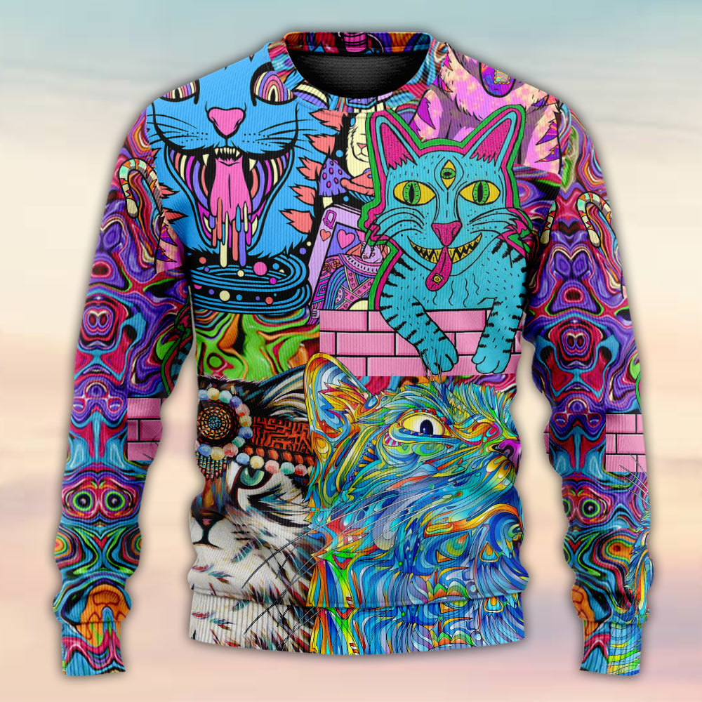 Hippie Cat Colorful World Sweater For Festival Adventures Vacations And Relaxed Daily Styling