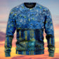 Cat Starry Night Sweater For Outdoor Activities Weekend Trips And Relaxed Everyday Outfits