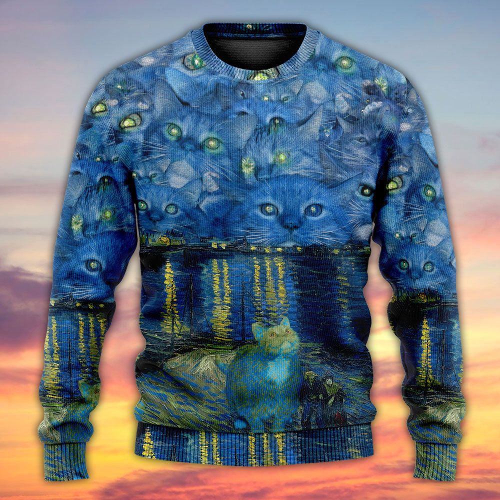 Cat Starry Night Sweater For Outdoor Activities Weekend Trips And Relaxed Everyday Outfits