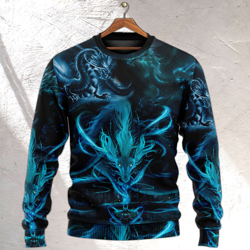 Blue Dragon Lightning Witch Fantasy Sweater For Alternative Fashion Events And Thoughtful Seasonal Gifts