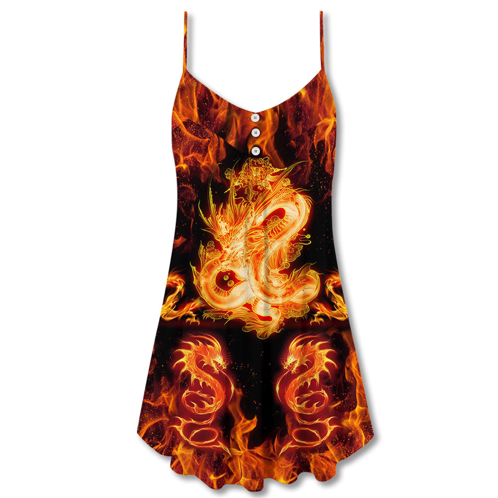 Dragon Fireball Fantasy V-Neck Sleeveless Cami Dress For Summer Events And Comfortable Everyday Style