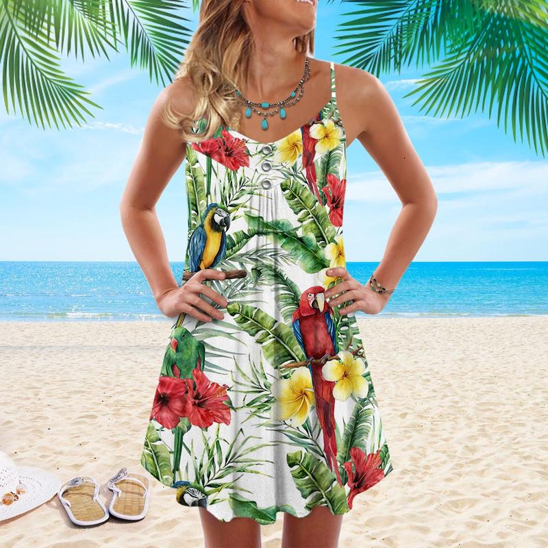 Parrot Is Calling And I Must Go V-Neck Sleeveless Cami Dress For Ocean Lovers And Sunny Getaways