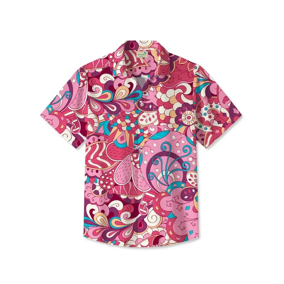 Retro Floral 60S Musical Hippie Hawaiian Shirt For Summer Vacation, Beach Travel, And Casual Wear