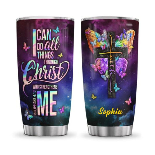 Butterfly Faith Butterfly In Purple Personalized 20 Oz Tumbler For Coffee Travel And Daily Drinks