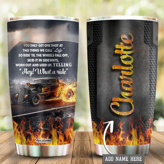 Hot Rod Hey What A Ride Personalized 20 Oz Tumbler For Coffee Travel And Daily Drinks