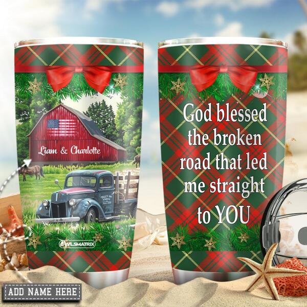 Christmas Truck God Blessed Personalized 20 Oz Tumbler For Coffee Travel And Daily Drinks