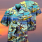 Blue Vintage Combat Aircraft Skyline Hawaiian Shirt For Beach Parties And Weekend Getaways