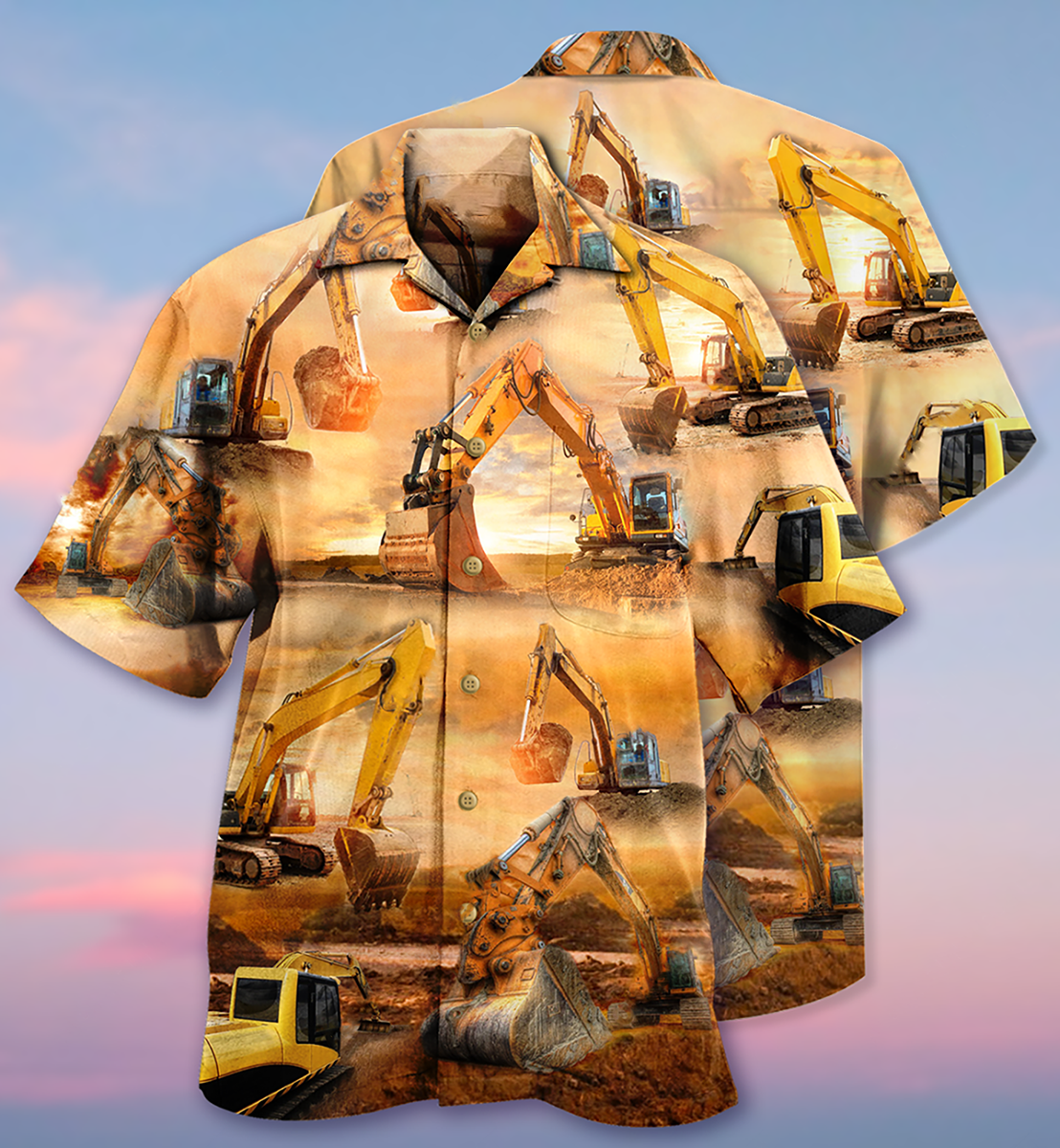 Excavator Hawaiian Shirt With Detailed Graphic For Tropical Travel Beach Gatherings And Comfortable Wear