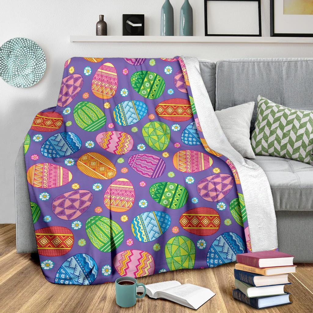 Colorful Easter Egg Pattern Flannel Blanket For Cozy Bedroom Sofa Decor