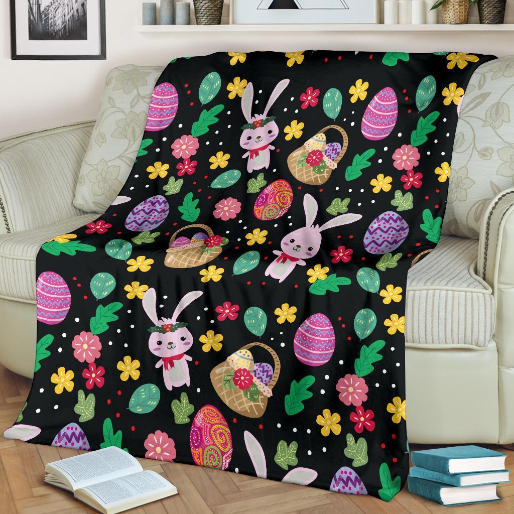 Easter Bunny Egg Pattern Flannel Blanket For Cozy Bedroom Sofa Decor