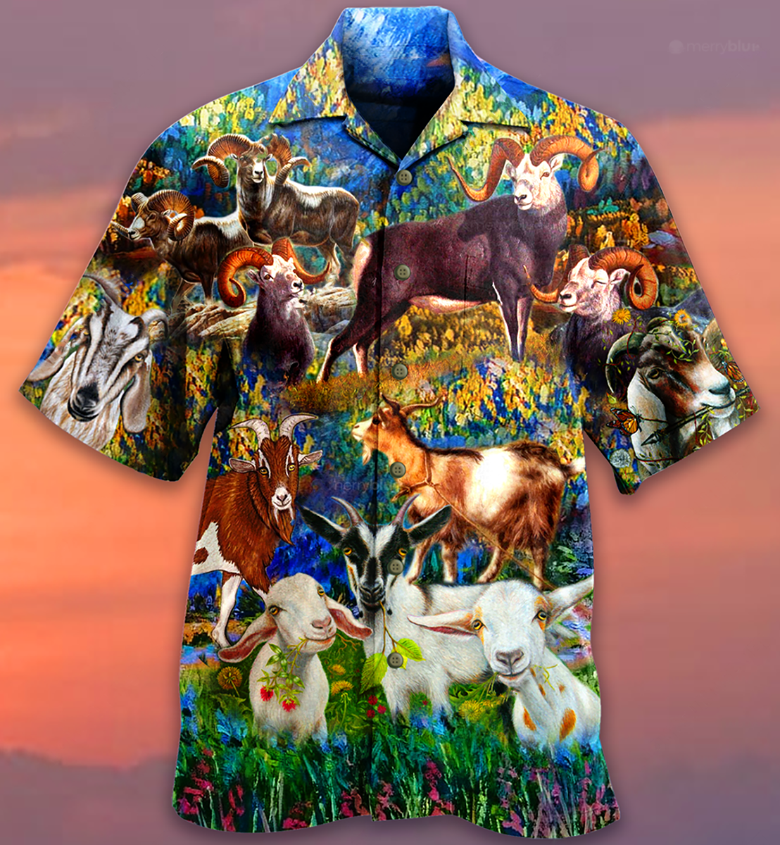 Mountain Goat Hawaiian Shirt With Detailed Graphic For Tropical Parties Vacation Travel And Casual Summer Style