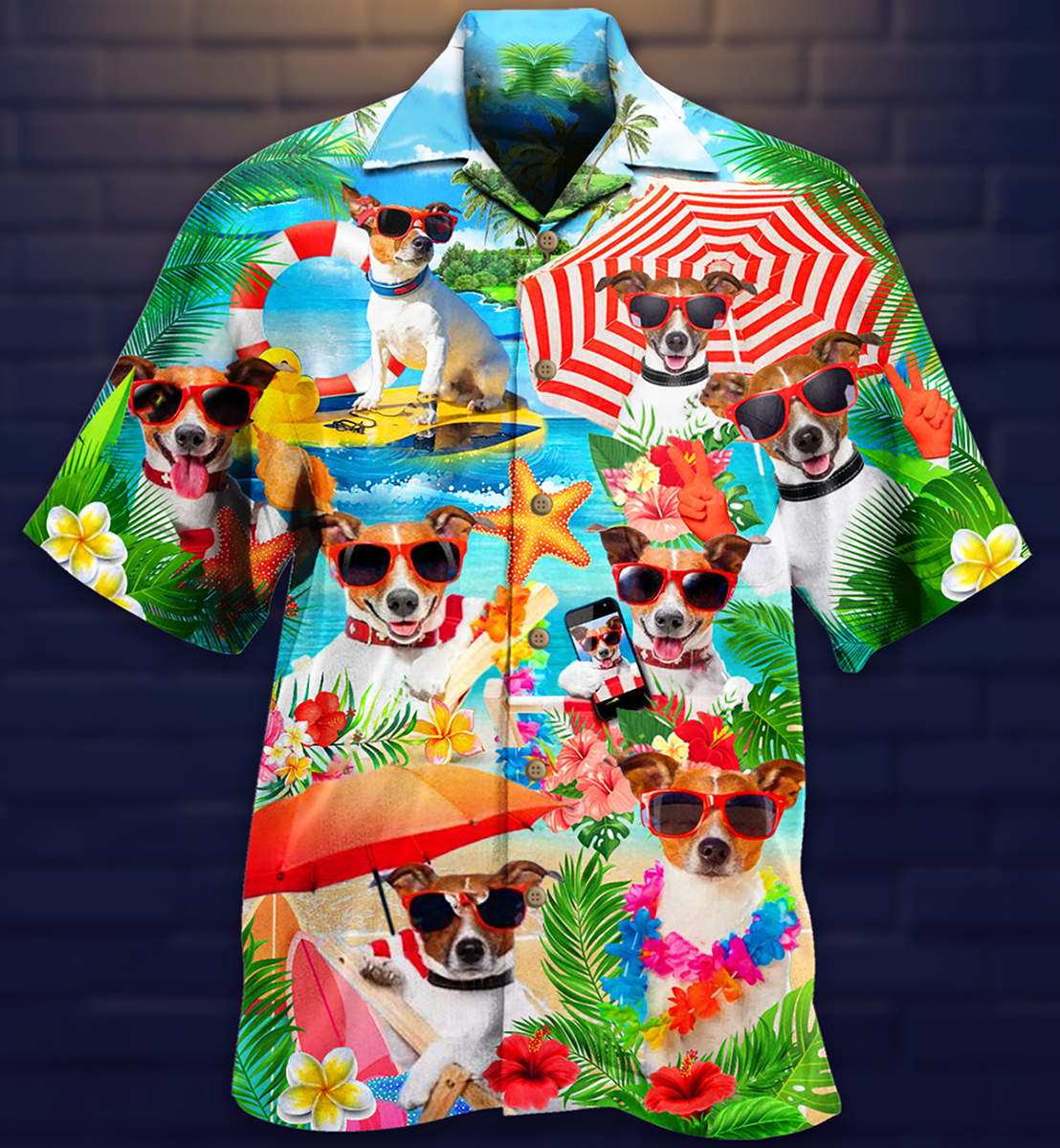 Dog Jack Russell Terrier Beach Hawaiian Shirt Design View For Casual Summer Styling