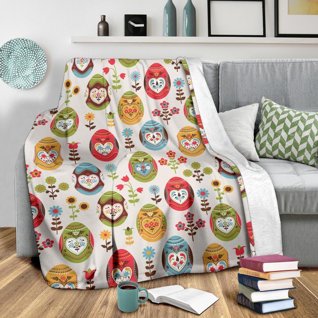 Colorful Easter Egg Pattern Flannel Blanket For Cozy Bedroom Sofa Decor