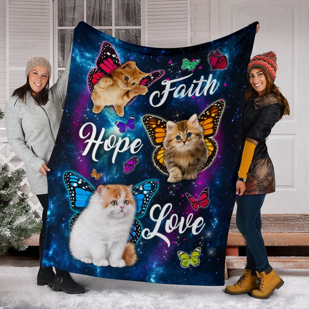 Cats Faith Hope Love Flannel Blanket For Cozy Bedroom Sofa Decor