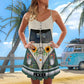 Artistic Hippie Van Retro V-Neck Sleeveless Cami Dress For Beach Travel And Free Spirited Outfits