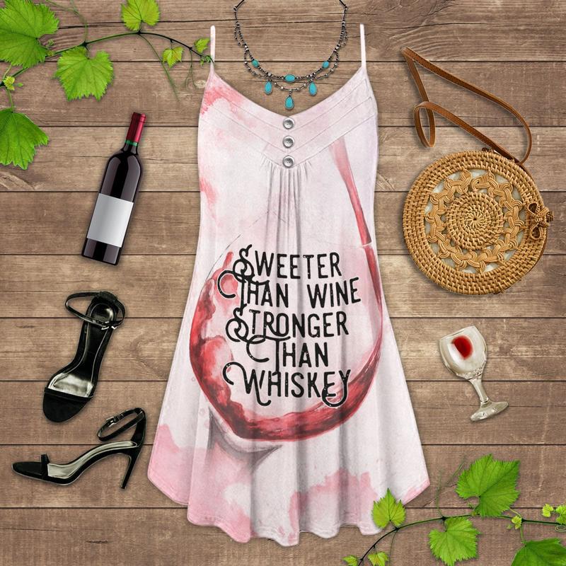 Wine And Sweeter Than Wine V-Neck Sleeveless Cami Dress For Festivals And Relaxed Warm Weather Style