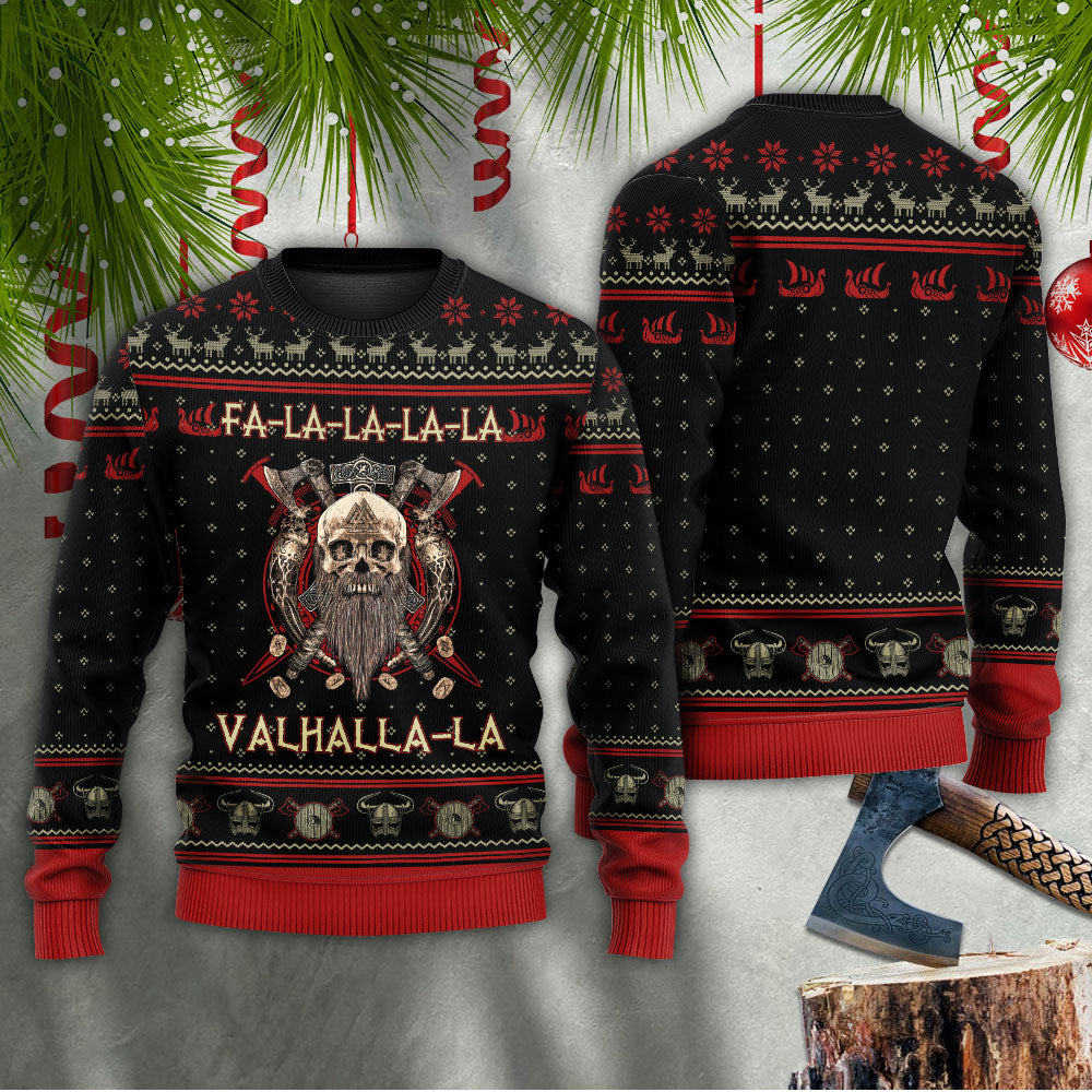 Viking Valhalla Black And Red Holiday Sweater For Holiday Travel Winter Outings And Cheerful Gift Giving