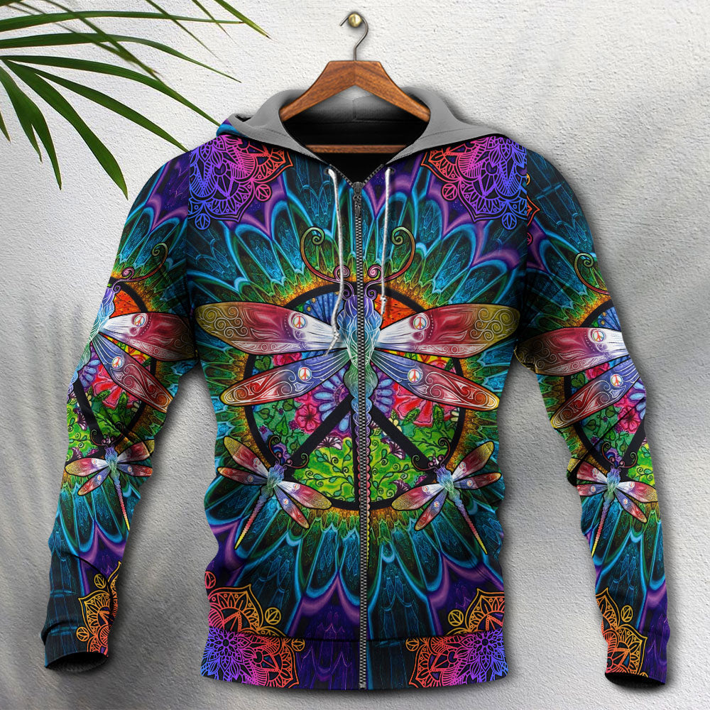 Hippie Dragonfly Mandala Peace Hoodie For Colorful Outings Music Events And Everyday Style