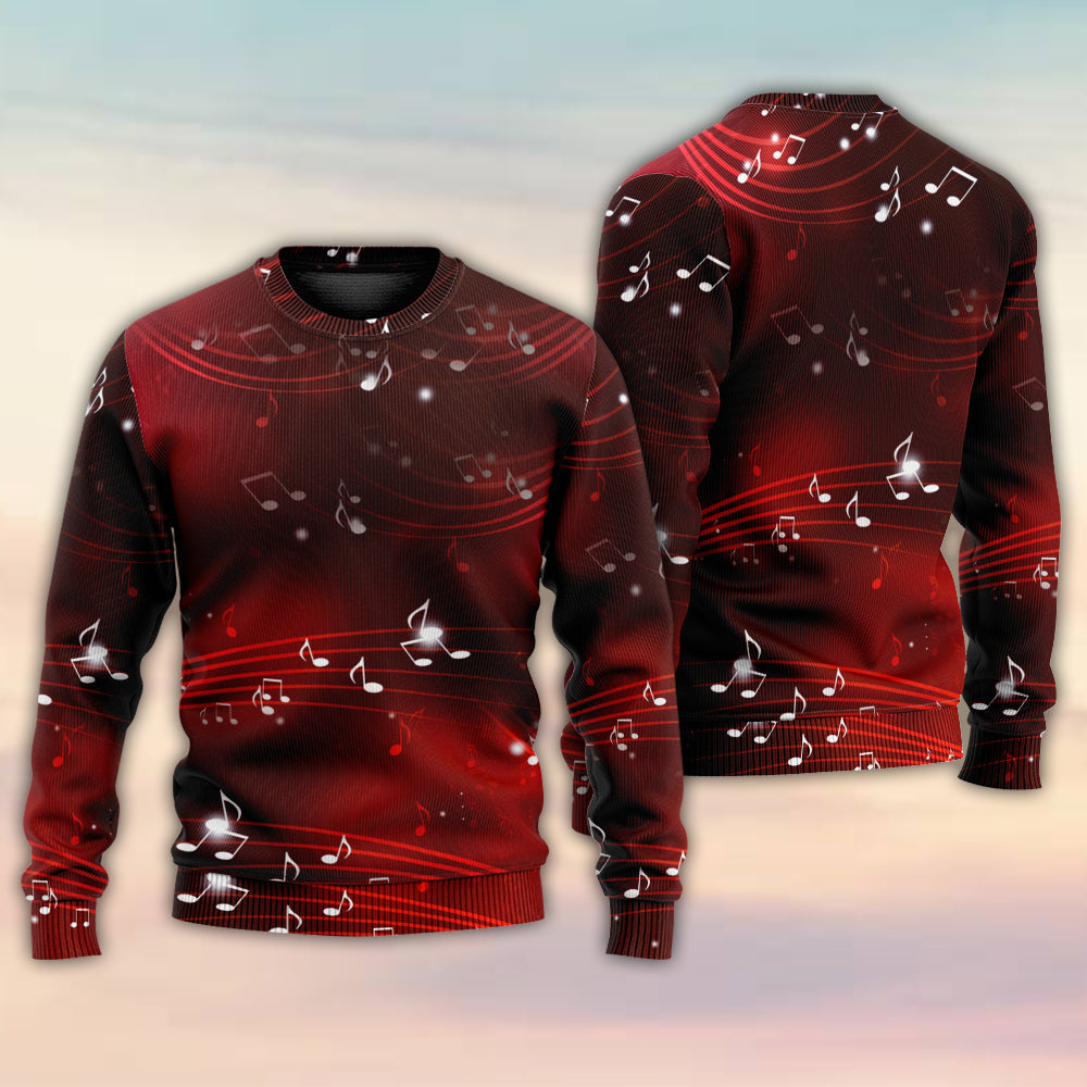 Music Notes Blurry Lights Dark Red Sweater For Live Events Travel And Relaxed Creative Outfits
