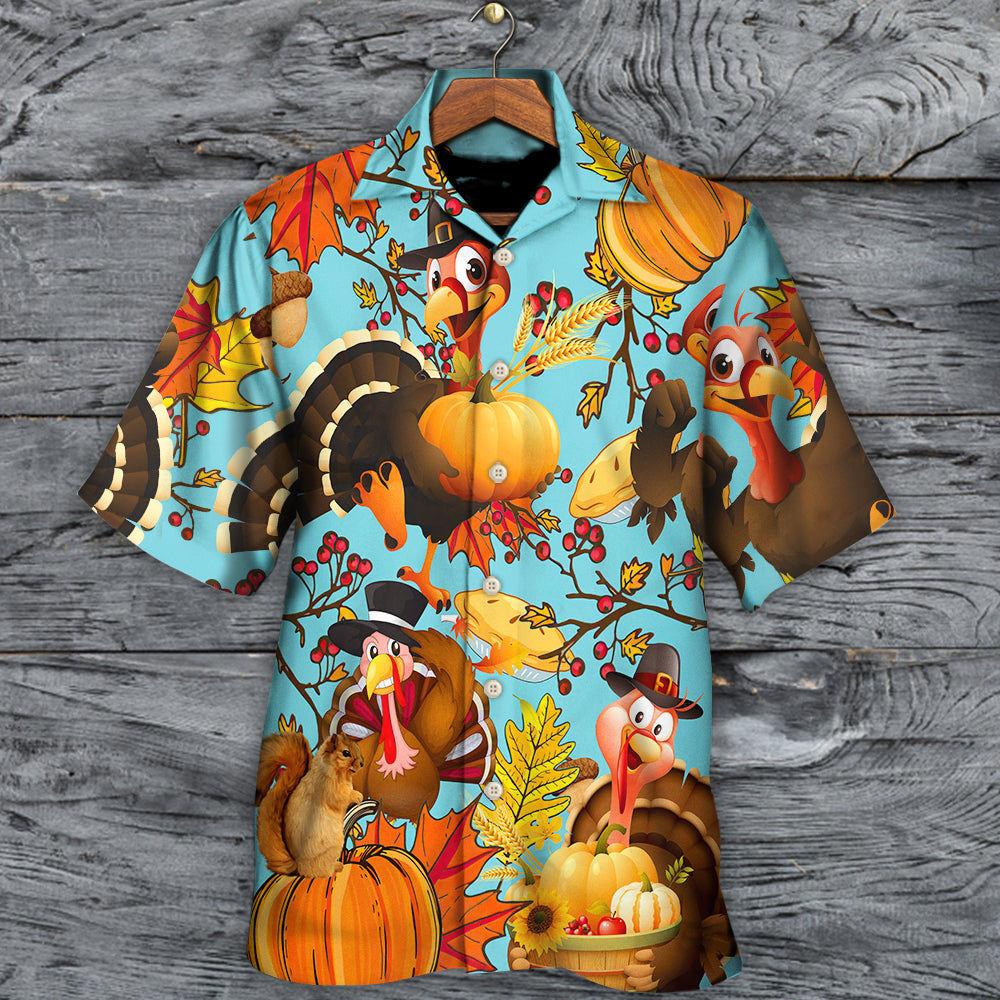 Turkey Thanksgiving Harvest Celebration Hawaiian Shirt Artwork Detail For Resort Trips And Outdoor Activities