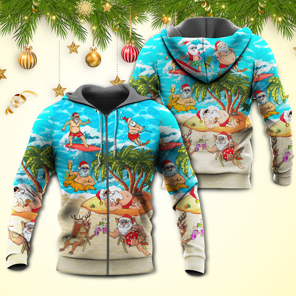 Tropical Funny Christmas Santa Beach Vacation Hoodie For Festive Family Moments Winter Wear And Holiday Gift Ideas