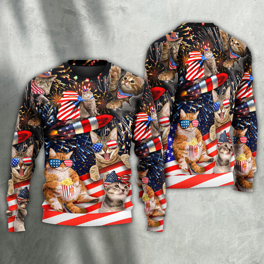 Cat Independence Day Fireworks Sweater For Animal Inspired Style Events And Comfortable Daily Wear