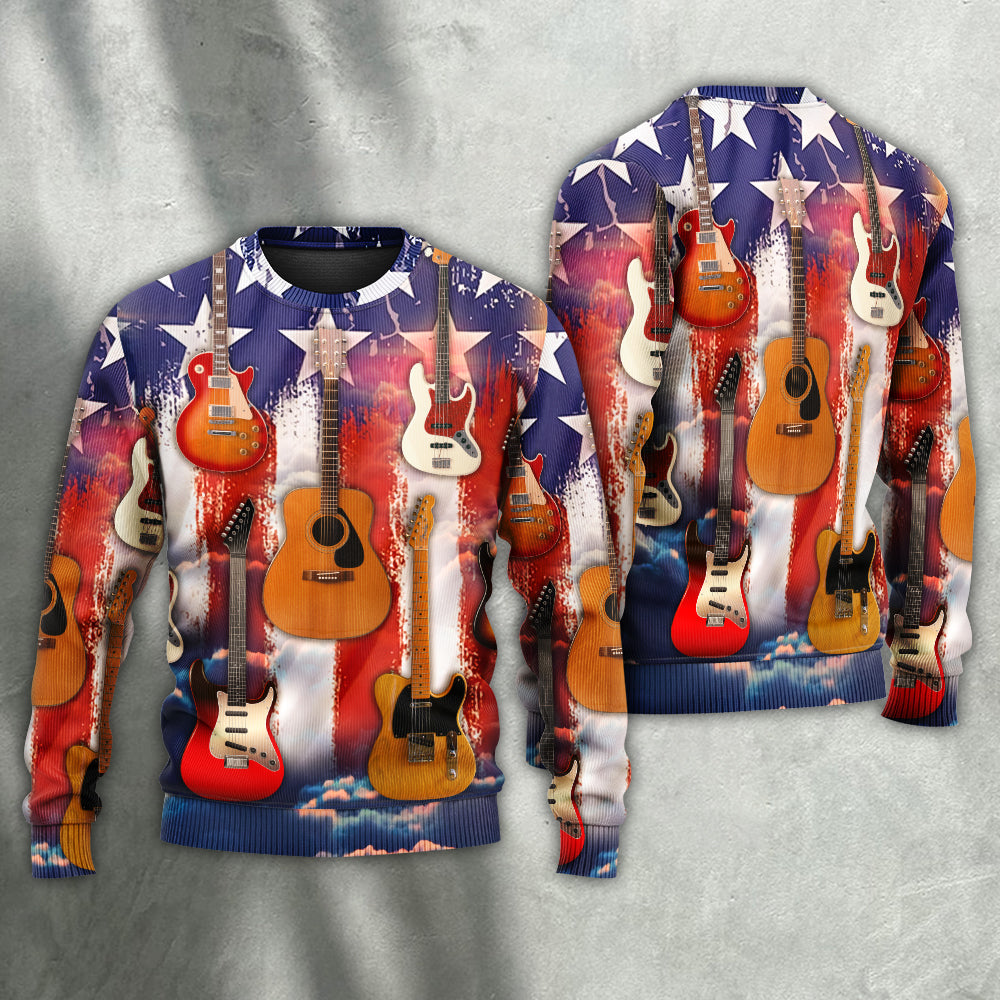 Guitar Independence Day Star Sweater For Rehearsals Weekend Outings And Expressive Casual Styling