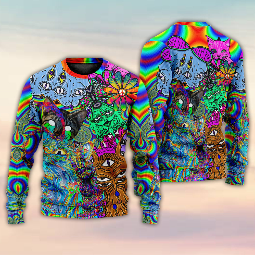 Hippie Cat Abstract Mind Sweater For Free Spirited Outfits Holidays And Everyday Comfort