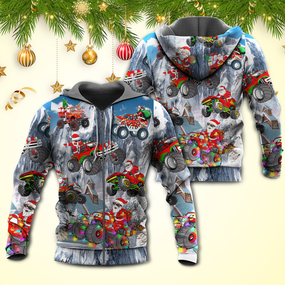Red Santa Truck Snow Mountain Hoodie For Holiday Vacations Winter Events And Everyday Comfort