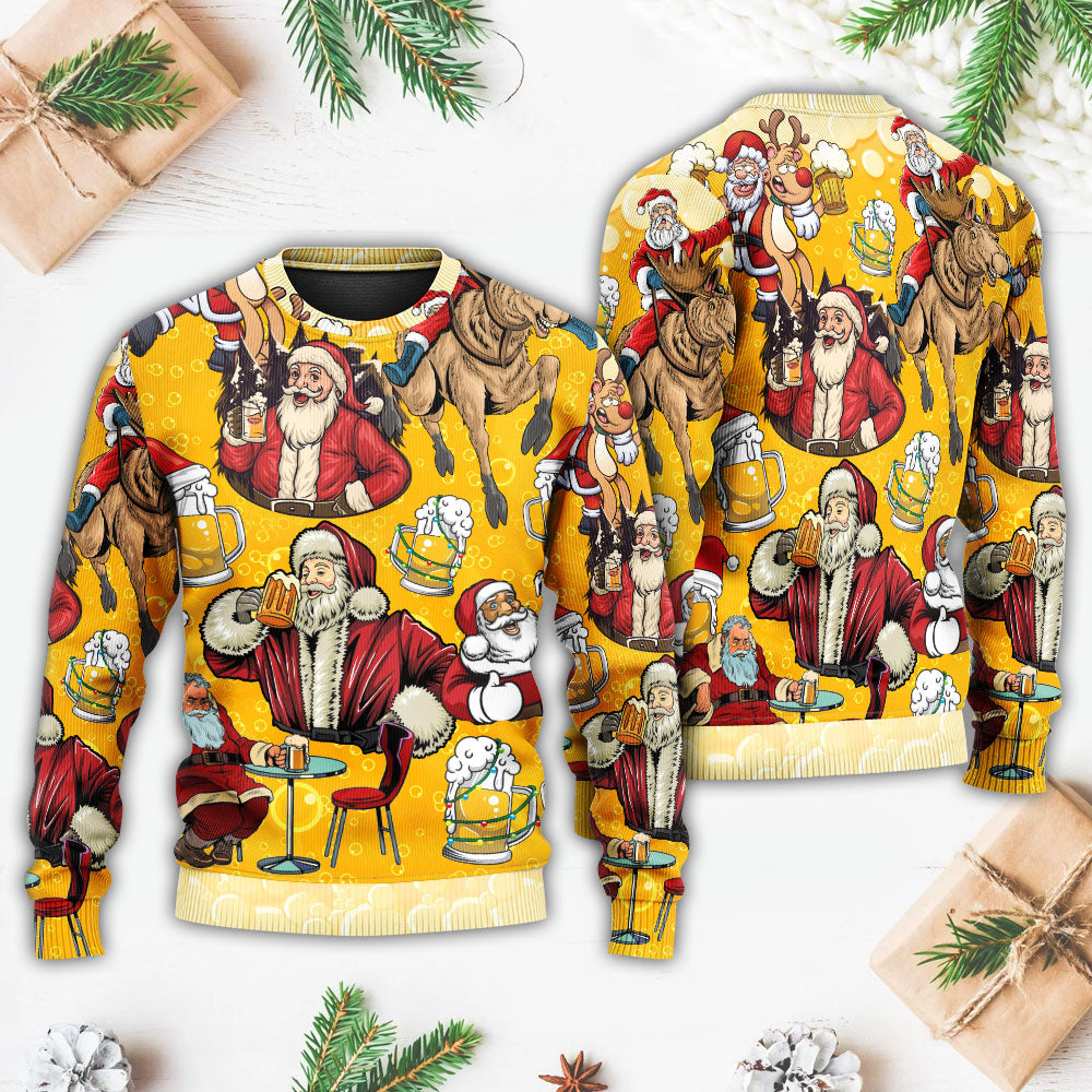 Funny Beer Theme Santa Merry Xmas Sweater For Winter Parties Seasonal Adventures And Relaxed Everyday Styling