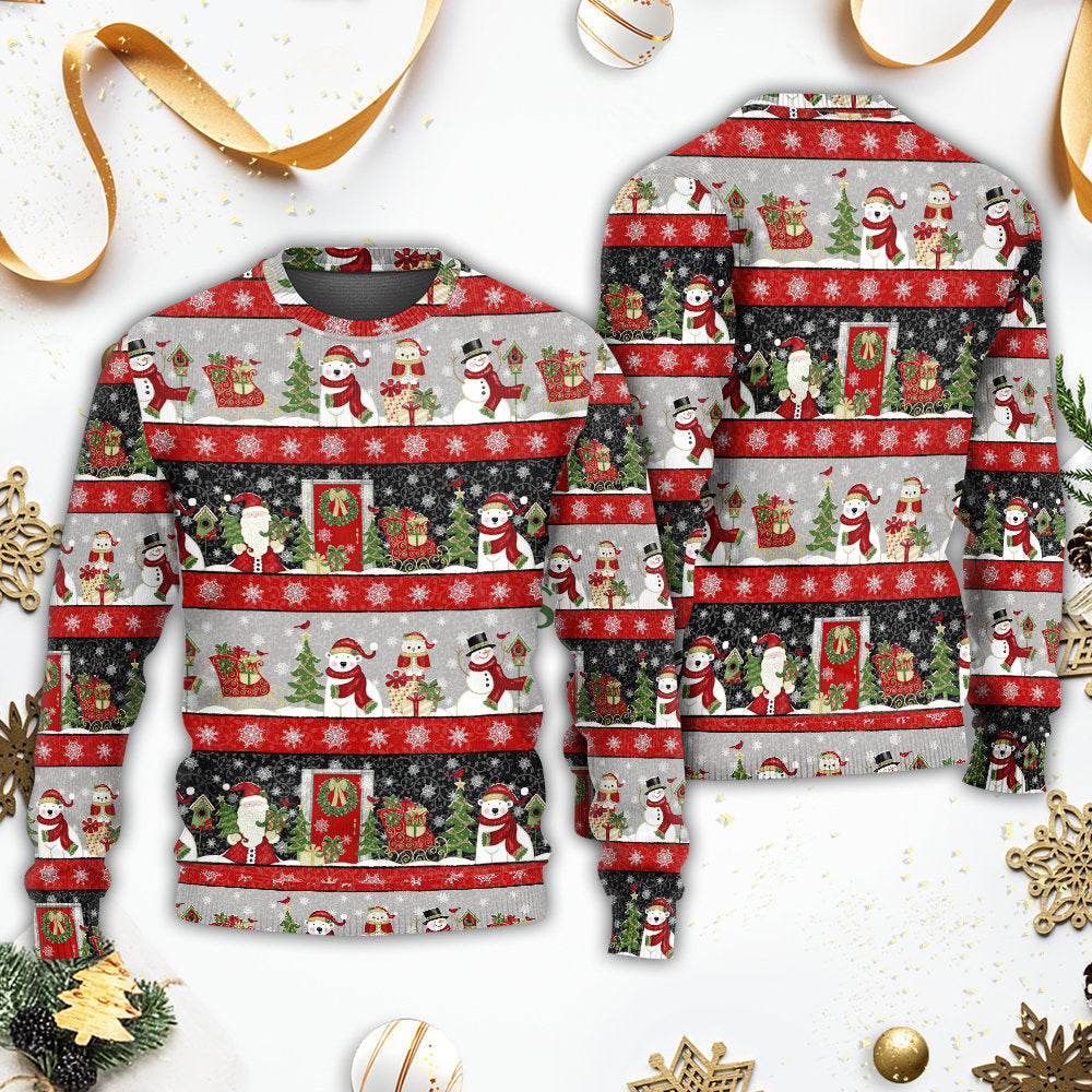 Christmas Santa And Snowman Happy Xmas Sweater For Winter Parties Seasonal Adventures And Relaxed Everyday Styling