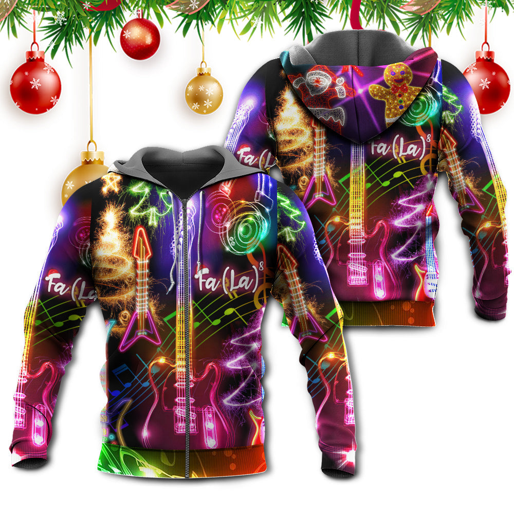 Happy Christmas Guitar Tree Glow Light Hoodie For Holiday Parties Weekend Outings And Cheerful Gift Giving
