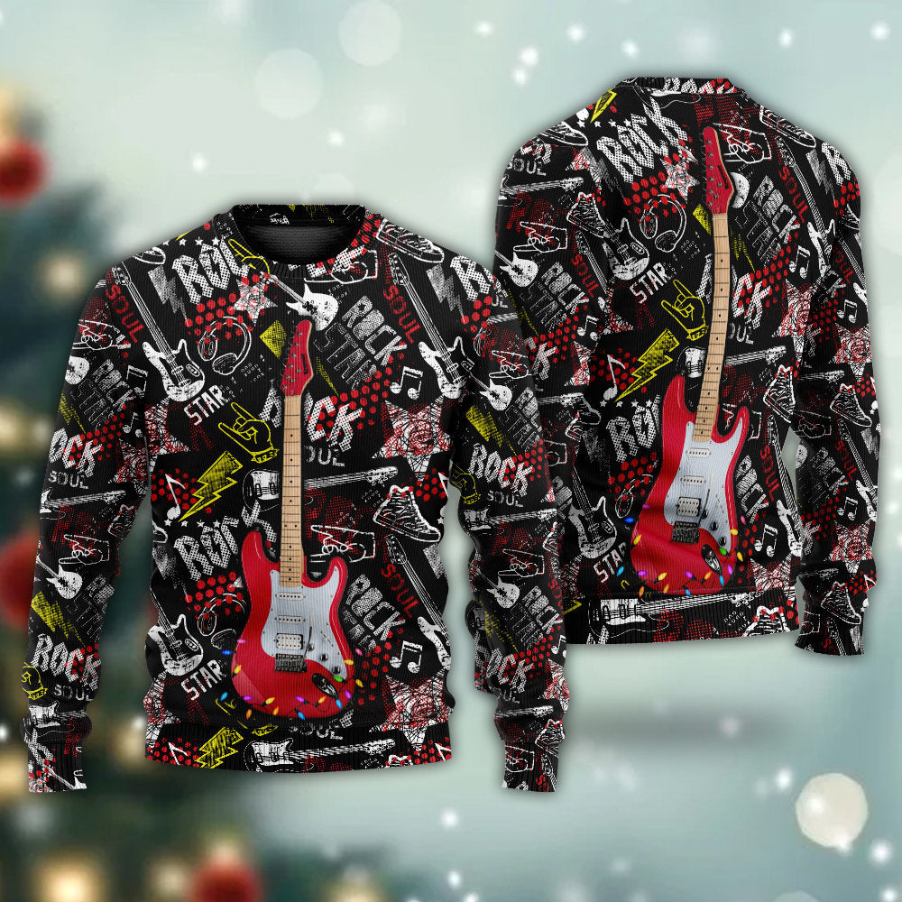Guitar Rock Soul Merry Christmas Sweater For Holiday Travel Winter Outings And Cheerful Gift Giving
