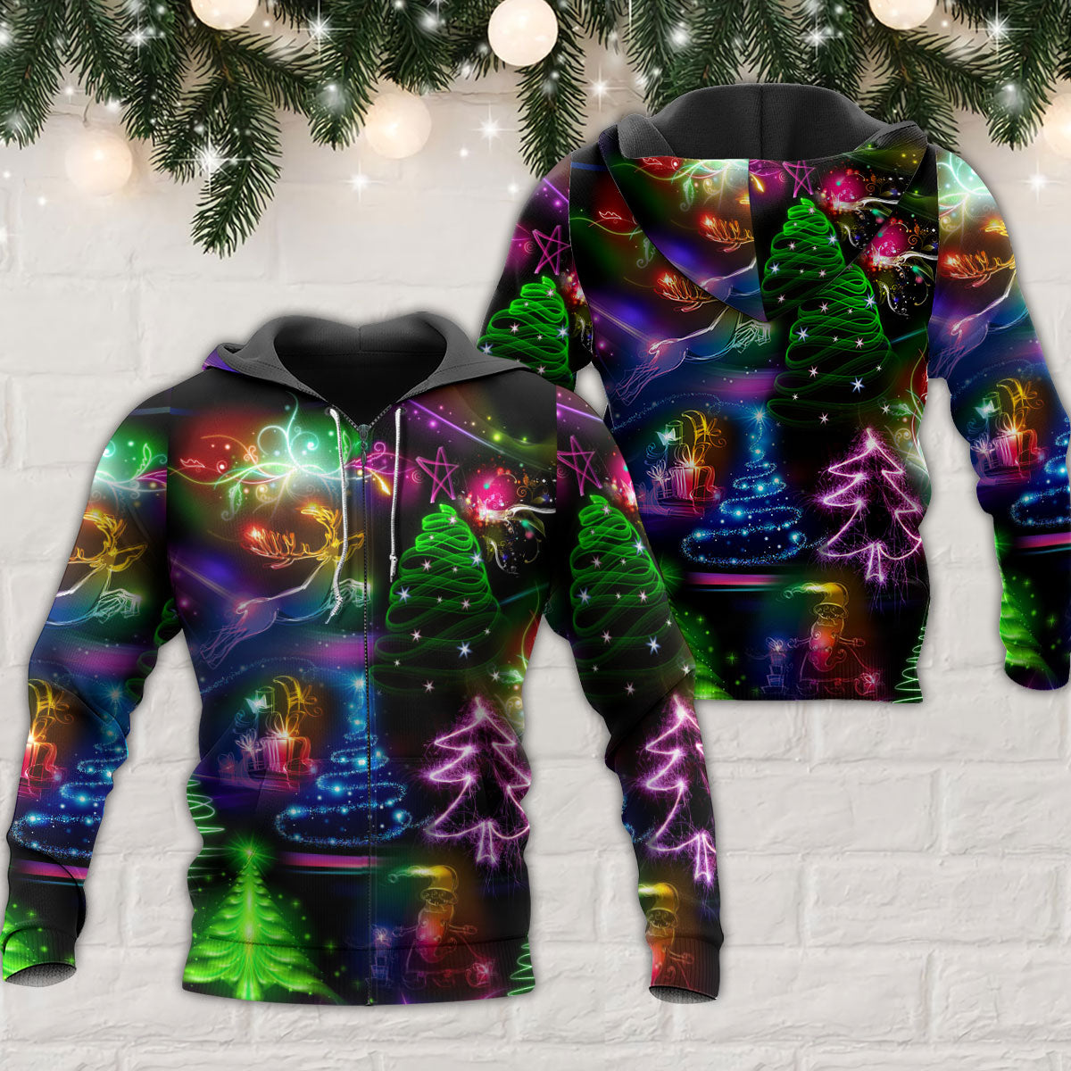 Neon Christmas Tree Snowman Hoodie For Festive Celebrations Seasonal Trips And Relaxed Winter Wear