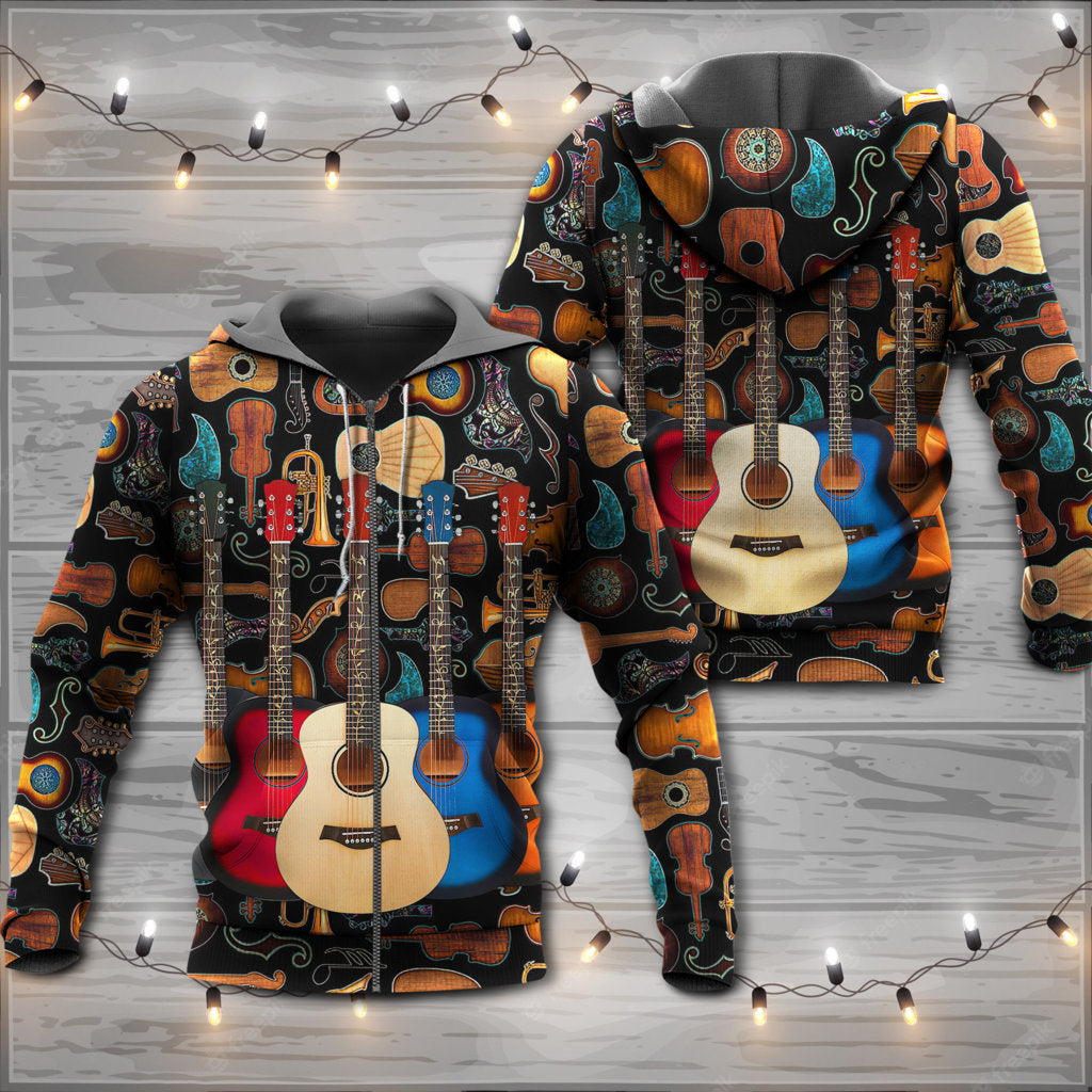 Happy Guitar Lover Music Life Hoodie For Studio Sessions Casual Events And Comfortable Daily Style