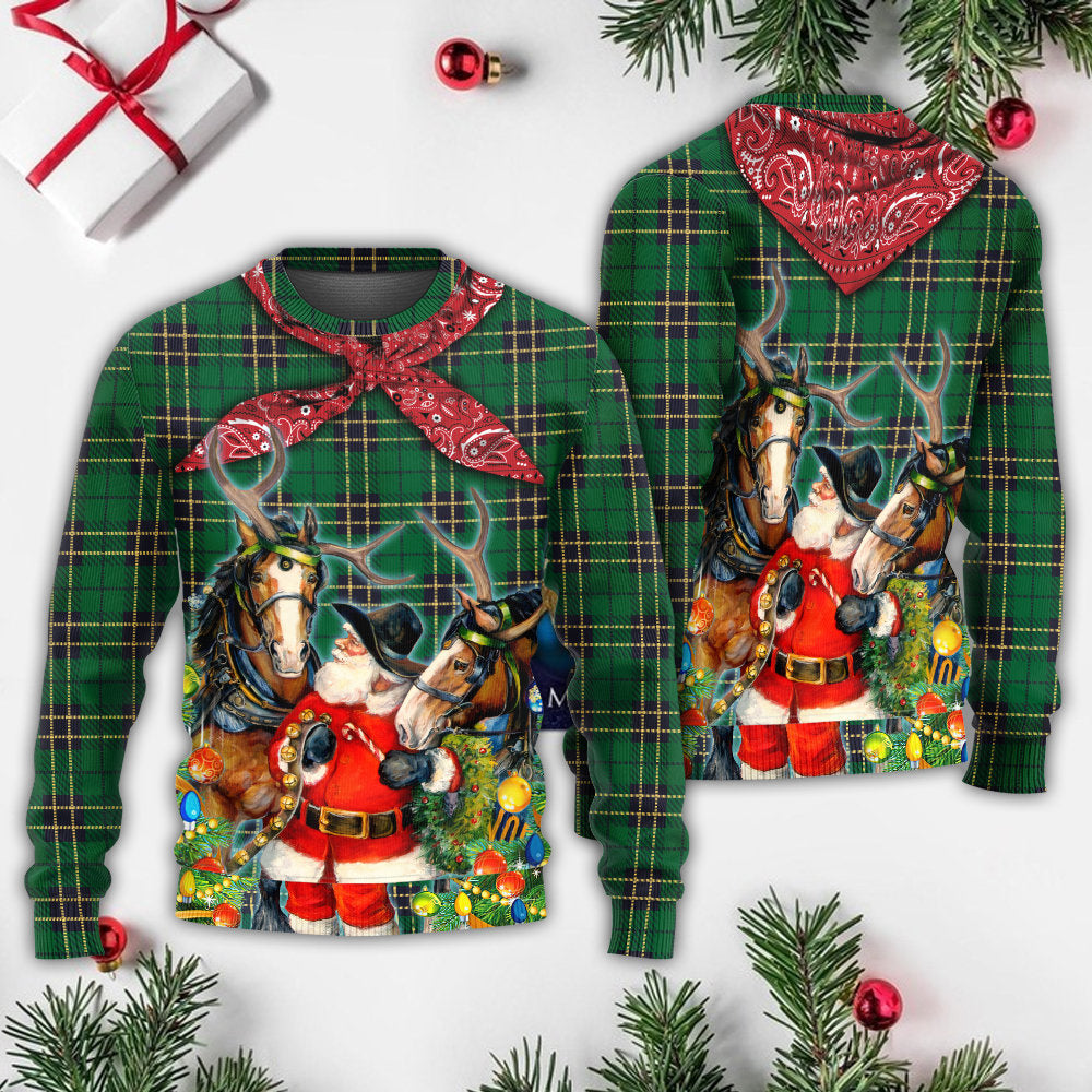 Christmas Santa Cowboy Green Sweater For Winter Celebrations Family Events And Thoughtful Gifting