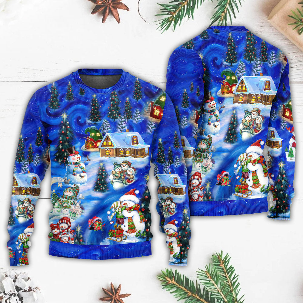 Christmas Snowman Chilling With Friends Sweater For Winter Parties Seasonal Adventures And Relaxed Everyday Styling