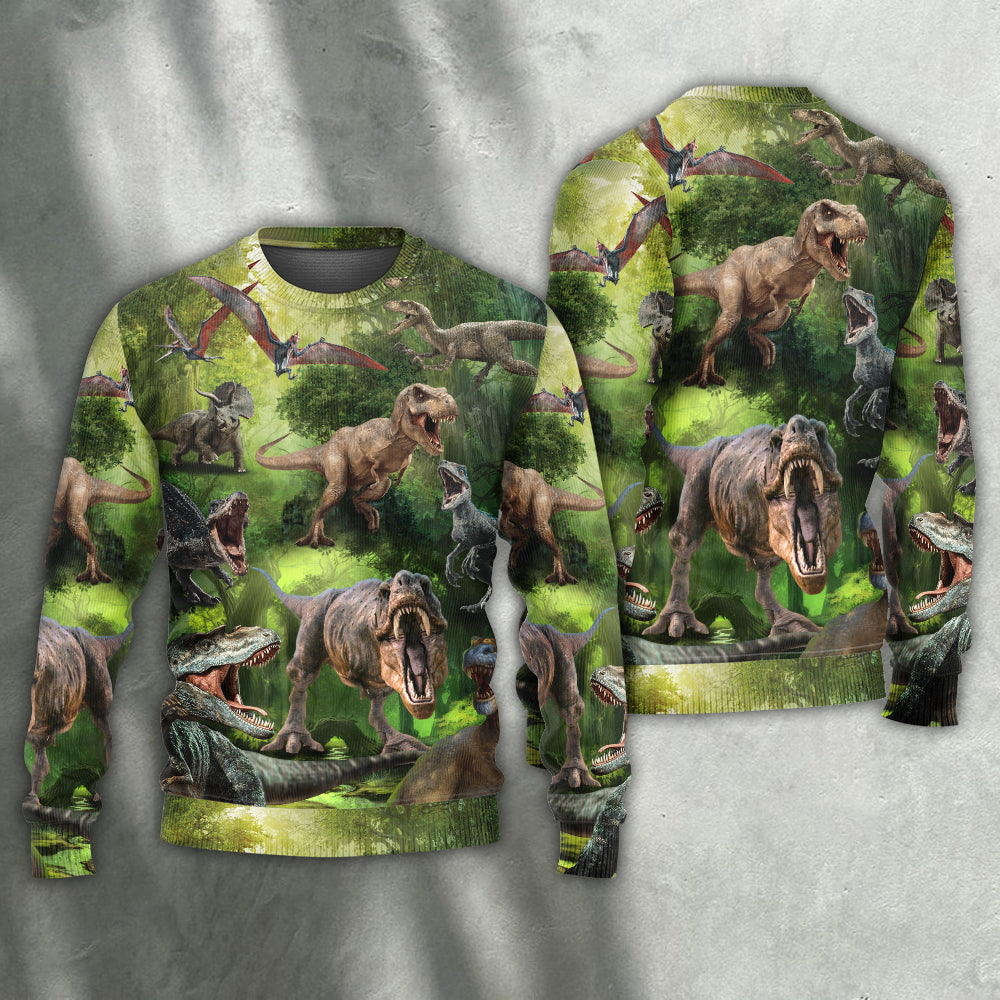 Dinosaur Forest Adventure Sweater For Casual Wear Travel Parties And Comfortable Seasonal Style