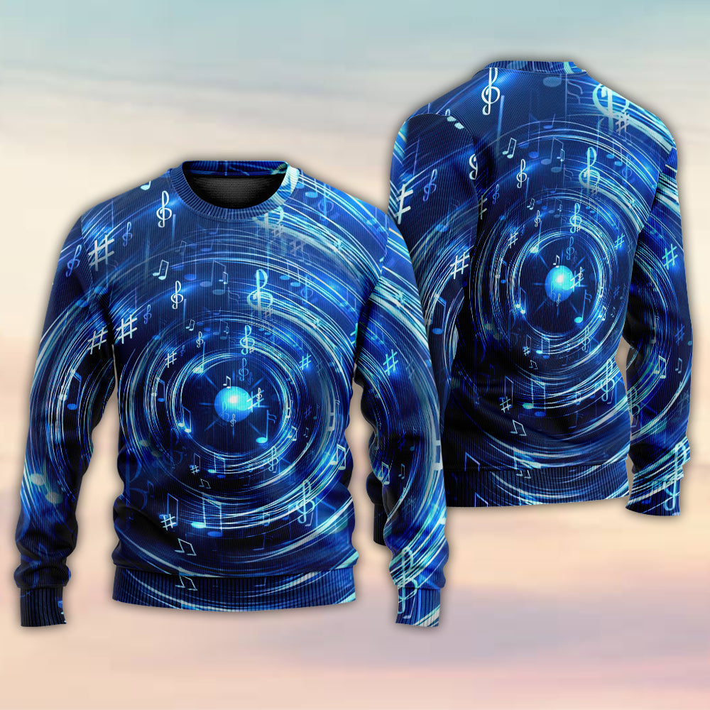 Music Neon Circle With Notes Sweater For Casual Wear Festivals Travel And Thoughtful Gifting