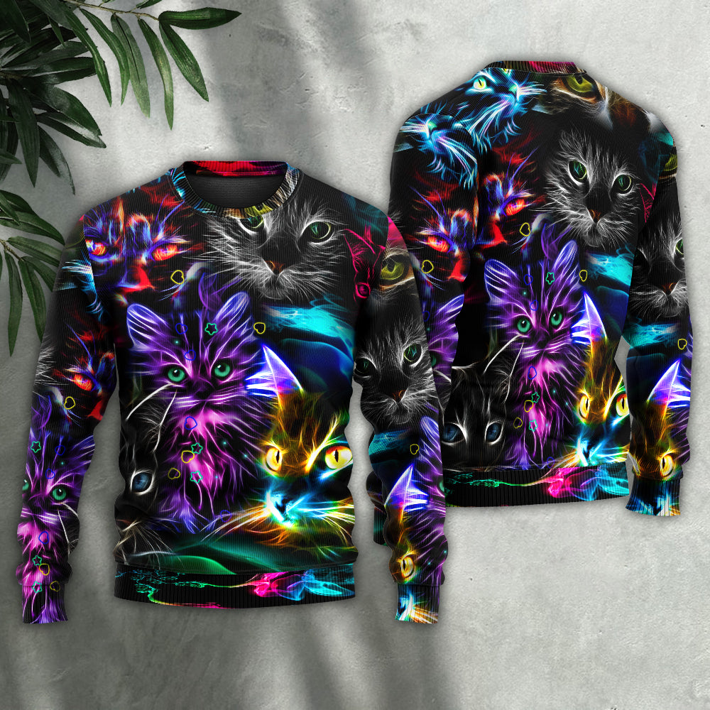 Funny Cat Neon Light Colorful Sweater For Animal Lovers Casual Wear Holidays And Thoughtful Gifting