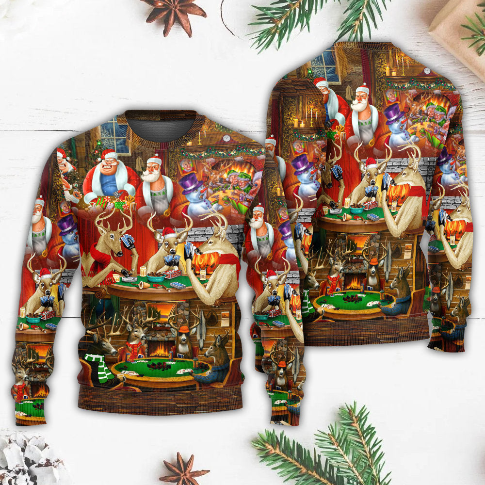 Christmas Poker Night Santa And Friends Sweater For Winter Parties Seasonal Adventures And Relaxed Everyday Styling