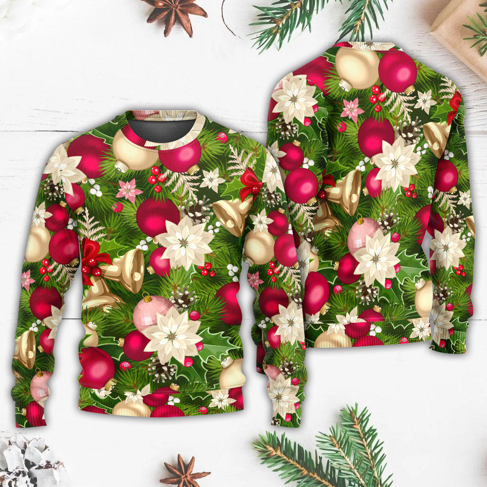 Christmas Fir Tree And Poinsettia Flowers Sweater For Festive Events Weekend Outings And Comfortable Winter Style