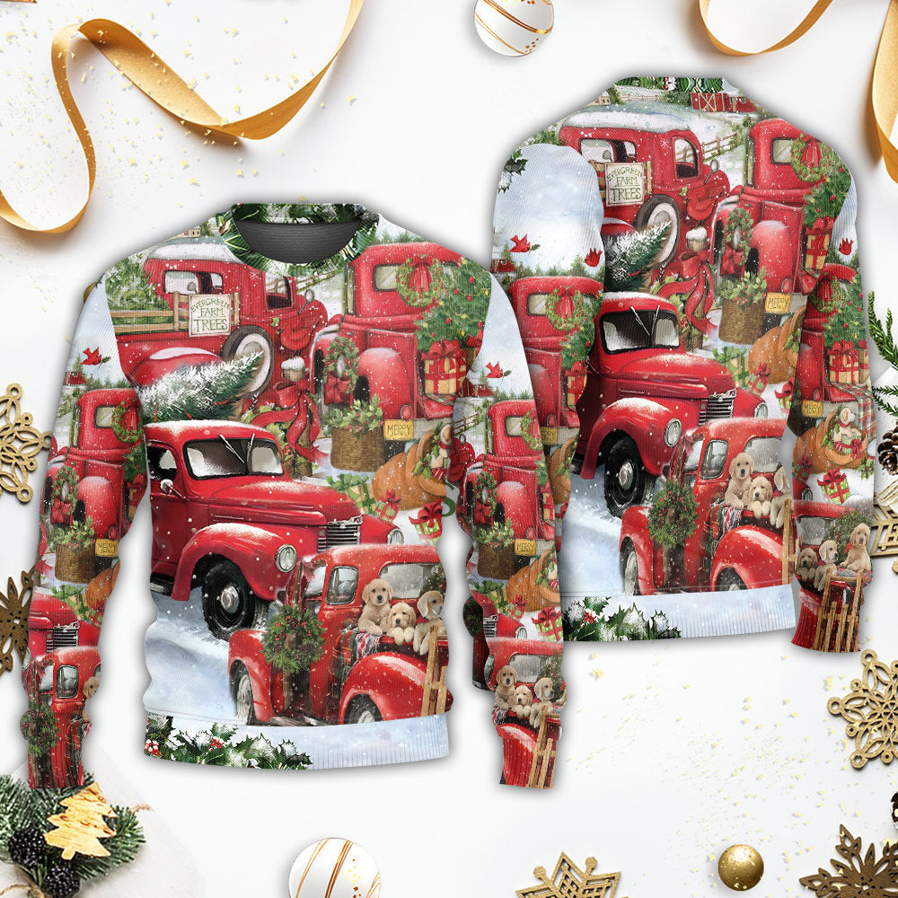 Christmas Red Truck Puppy Xmas Tree Sweater For Family Gatherings Winter Travel And Everyday Seasonal Comfort