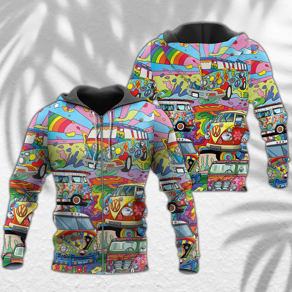 Hippie Colorful Van Peace Hoodie For Peaceful Casual Style Weekend Travel And Comfort