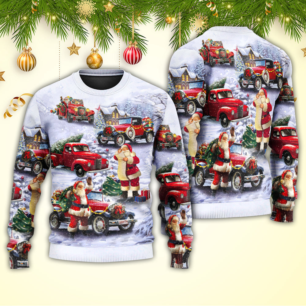 Christmas Santa Red Truck Funny Gift Sweater For Holiday Travel Winter Outings And Cheerful Gift Giving
