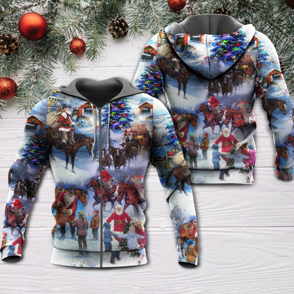 Christmas Cowboy Santa Family Love Hoodie For Christmas Gatherings Outdoor Trips And Relaxed Seasonal Style