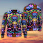 Hippie Mushroom And Skull Sweater For Art Lovers Holidays Parties And Comfortable Wear
