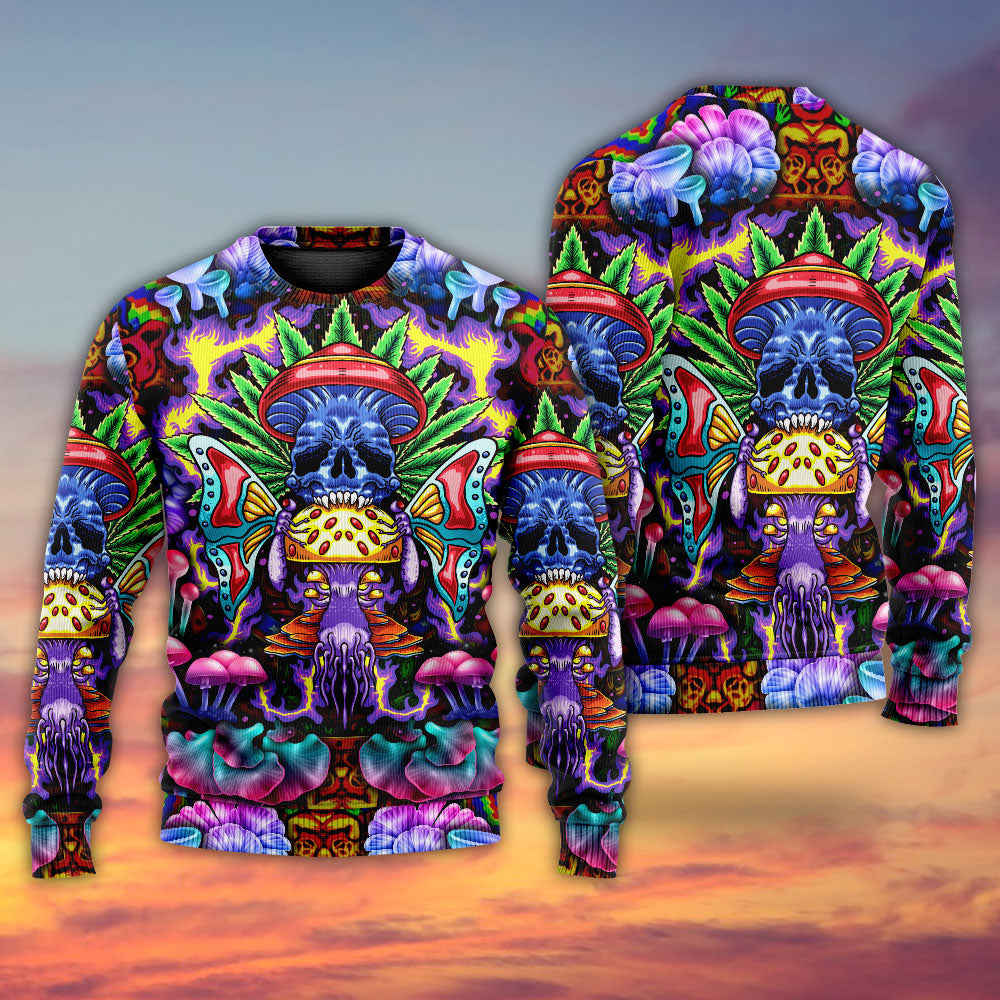 Hippie Mushroom And Skull Sweater For Art Lovers Holidays Parties And Comfortable Wear